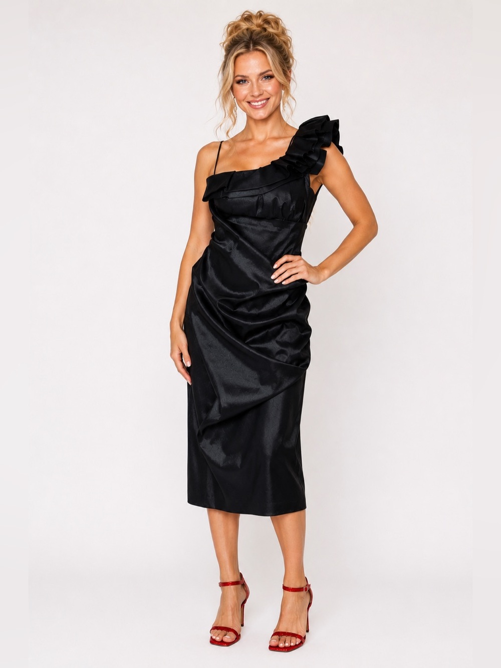 May Queen Couture Black One Shoulder Cocktail Dress - Size 12